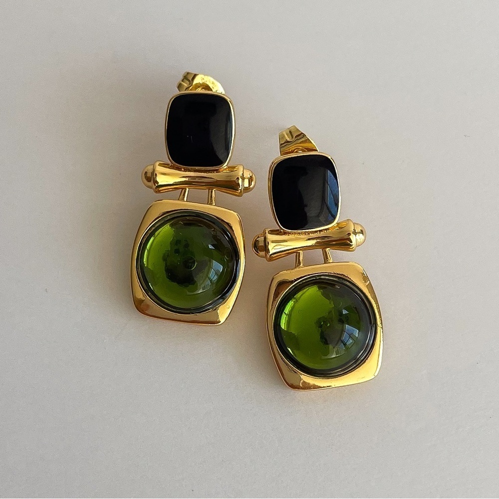 Vintage Earrings Emerald Earrings Stud Earrings Victorian inspired gold earrings
